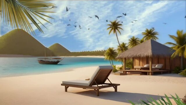 Lounge chairs with luxury hut on the beach