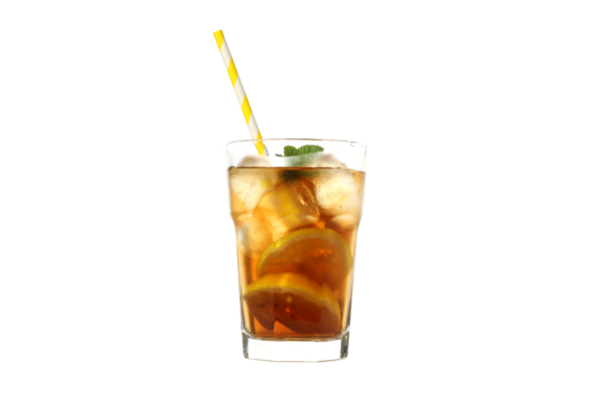 PNG, Glass of iced tea with straw, isolated on white background
