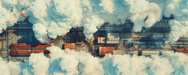 Industrial plant emissions with dense smoke clouds - obrazy, fototapety, plakaty