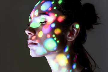 a woman with glowing dots on her face
