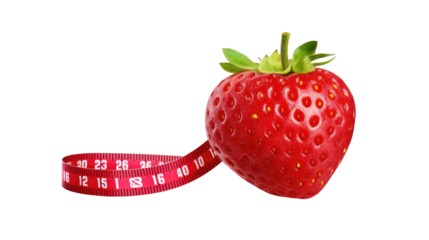 Berry Inches: A Strawberry Wrapped in a Measuring Tape. On a Clear PNG or White Background.