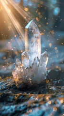 Illuminated quartz crystal with sparkling light effects