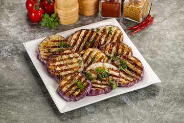 Grilled eggplant slices with cilantro