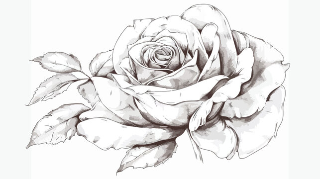 Beautiful sketch of a rose flower on a white background