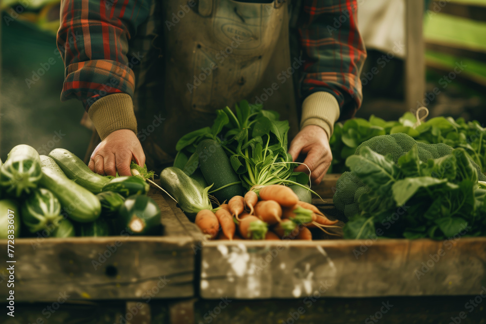 Sticker farmer displaying fresh vegetables on a stall