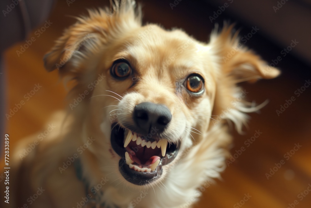 Wall mural dog with dilated pupils baring teeth