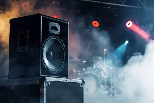 concert speaker with fog machine in background