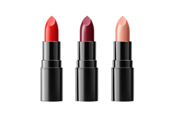Chromatic Trio: Three Lipsticks in Stunning Shades. On a Clear PNG or White Background.