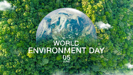 World Environment Day. ecological concept Preserving the natural world in 2024. This picture of the earth from NASA with important date messages. world environment day Amidst pure nature - obrazy, fototapety, plakaty