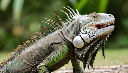 An Iguana Flicking Its Tongue For Prey - obrazy, fototapety, plakaty
