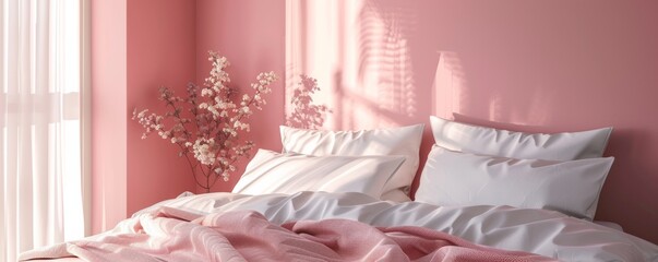 Serene bedroom interior with pink accents