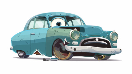 Cartoon car character needing repair Flat vector 
