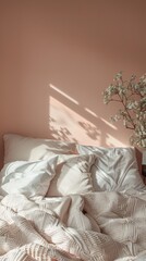 Cozy bedroom interior with morning sunlight