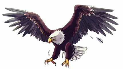 Cartoon eagle flying Flat vector isolated on white background