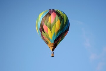 Naklejka premium colorful balloon rising against clear blue sky background