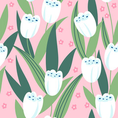 Floral seamless pattern with tulips - 772837804
