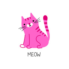 Pink funny cat childish illustration - 772837820