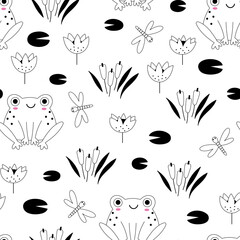 Funny frog seamless pattern design - 772837823