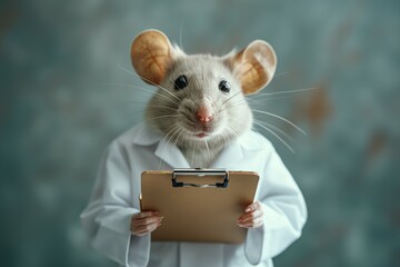 Lab mouse with clipboard posing as doctor - obrazy, fototapety, plakaty