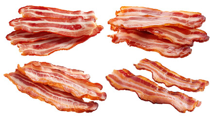 Set of delicious cooked bacon slices, cut out