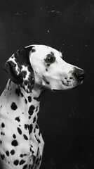 Black and white portrait of a dalmatian dog