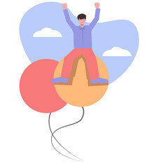 businessman flying in a balloon. achieving success, solving problems, fighting stress, success, happiness. suitable for a business theme. flat vector illustration.