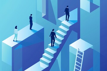 a group of people walking up stairs