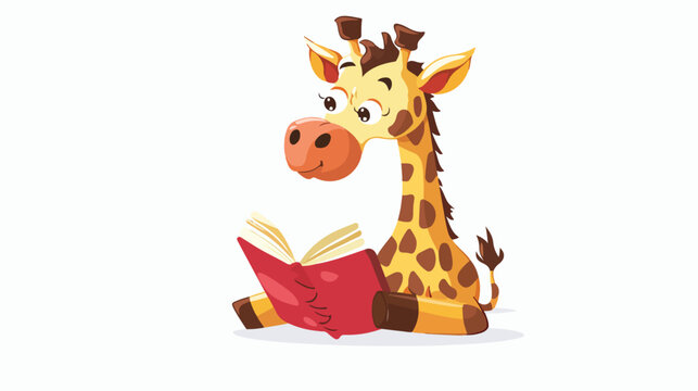 Cartoon giraffe reading a book Flat vector isolated o