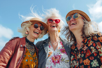 Older woman ladies portrait with sunglasses smiling on a sunny day 