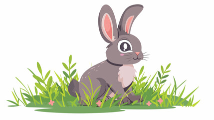 Cartoon happy rabbit in the grass Flat vector isolated