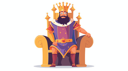 Cartoon king sitting on the throne Flat vector isolated