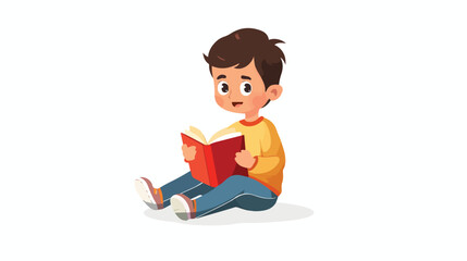 Fototapeta na wymiar Cartoon little boy sitting and reading a book Flat vector