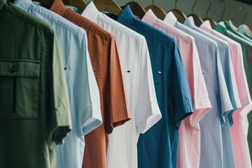 shirts with contrastcollar hanging in a line