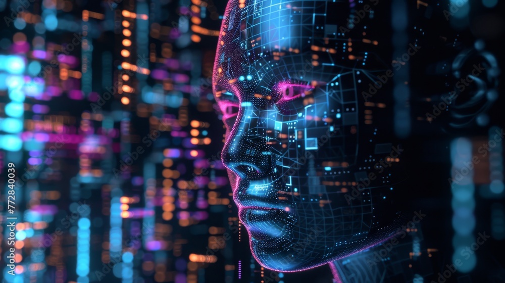 Poster Digital Representation of AI With Human Features Amidst Data Streams