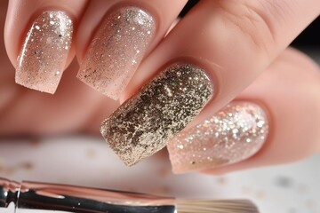 manicurist brushing glitter onto a nail