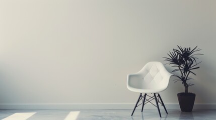 Minimalist interior with designer chair and plant