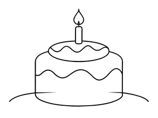 Continuous Single Line Drawing of Birthday Cake with Candles: Sweet Celebration Symbol in Simple Linear Style. Editable Stroke. Doodle Vector Illustration of Pastry Confectionery Icon Concep