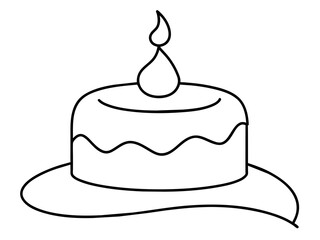 Continuous Single Line Drawing of Birthday Cake with Candles: Sweet Celebration Symbol in Simple Linear Style. Editable Stroke. Doodle Vector Illustration of Pastry Confectionery Icon Concep