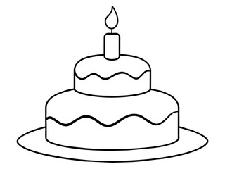 Continuous Single Line Drawing of Birthday Cake with Candles: Sweet Celebration Symbol in Simple Linear Style. Editable Stroke. Doodle Vector Illustration of Pastry Confectionery Icon Concep