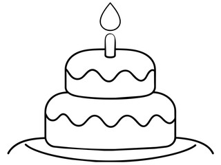 Continuous Single Line Drawing of Birthday Cake with Candles: Sweet Celebration Symbol in Simple Linear Style. Editable Stroke. Doodle Vector Illustration of Pastry Confectionery Icon Concep