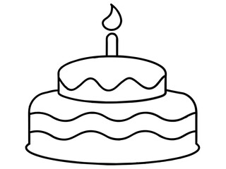 Continuous Single Line Drawing of Birthday Cake with Candles: Sweet Celebration Symbol in Simple Linear Style. Editable Stroke. Doodle Vector Illustration of Pastry Confectionery Icon Concep