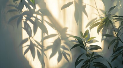 Fototapeta premium Shadows of plants on a white wall
