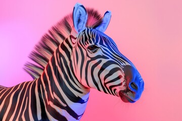 zebra with neoncolored mane in studio setup - obrazy, fototapety, plakaty