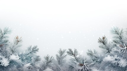 Christmas frame with pine branches with snow. Empty space for text