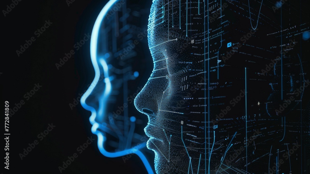 Aufkleber digital representation of human and ai mind interaction