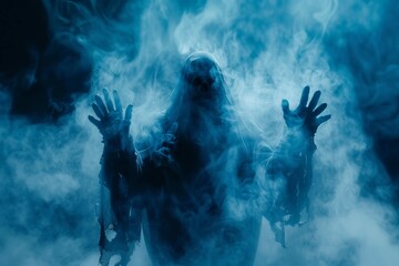 ghost skeleton in the smoke horror - obrazy, fototapety, plakaty