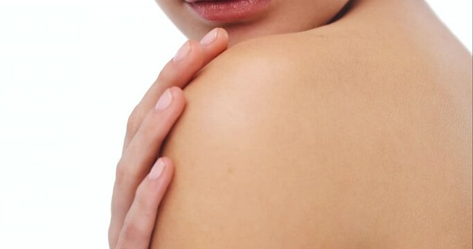 Woman, face and skincare for healthy glow in studio, confidence and facial treatment on white background. Female person, portrait and cosmetics for beauty, dermatology and self care in daily routine