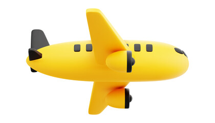 Cute 3D Cartoon Yellow and Black Airplane Isolated on White Background View from Side Below. For Travel Advertise or Commercial Aviation Concept. Vector Illustration of 3D Render.