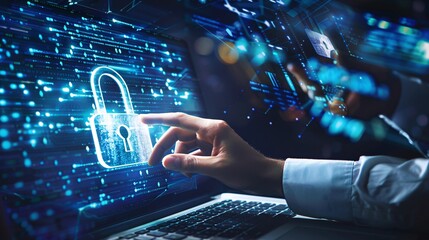 a hand touching a padlock on a computer screen