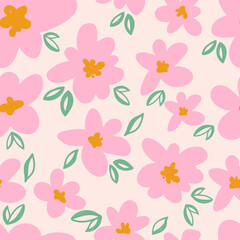 Seamless pattern with hand drawn flowers. Vector illustration - 772843492